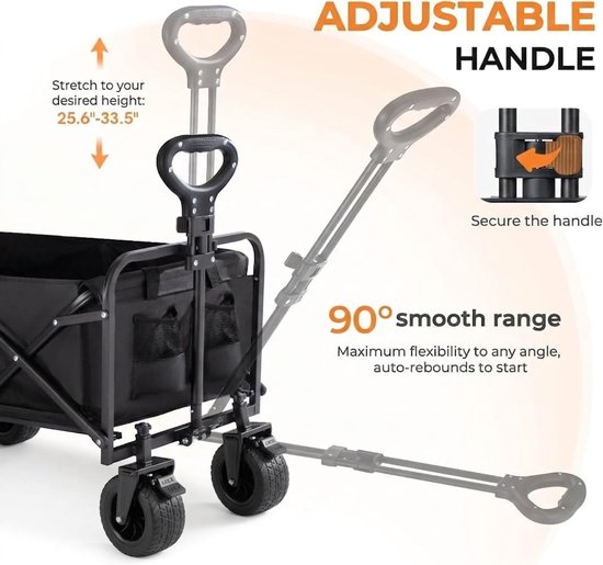 XXL bolderkar - Opvouwbare handwagen - Spullen vervoeren - All-terrain met remmen - 200 liter capaciteit - Zwart — afbeelding 2