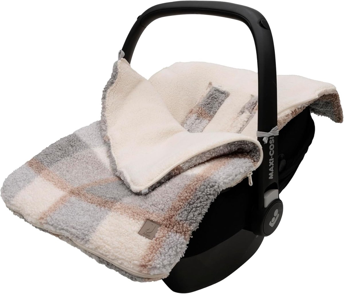 Baby Voetenzak - Baby Wikkeldeken - Baby Warm Houden - Met Hoes - 82 cm - Check Boucle