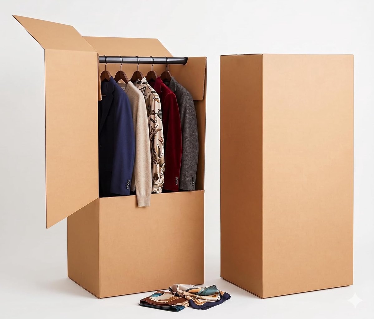 Kledingbox Dubbelgolf - Verhuisdoos Garderobe - Kleding Opbergen - Versterkte Stabiliteit - 60x50x110 cm - Bruin