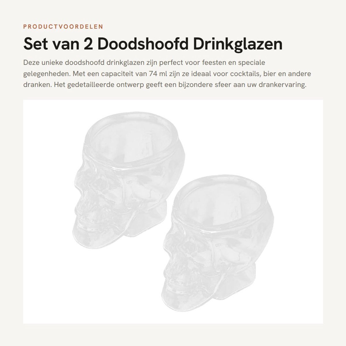 Dailygoods- Skullglas 74 ml - Doodshoofd Drinkglas - Cocktail/Mok - Multifunctioneel - Uniek Ontwerp - Perfect voor Feesten - Drankglas