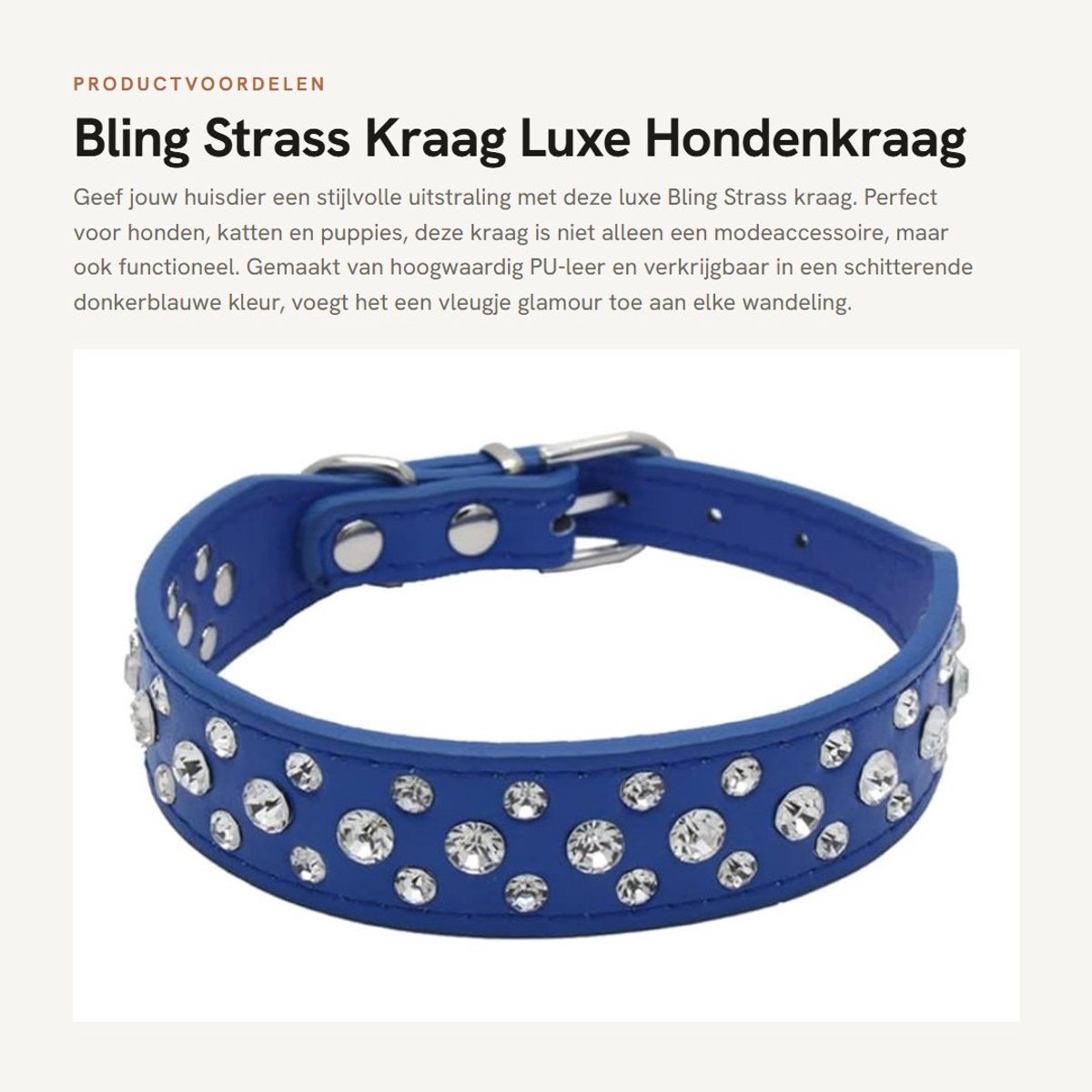 Dailygoods- Halsband PU Leer - Verstelbaar - Hondenhalsband - Kristallen Strass - Maat S/M/L/XL - Breedte 2,5 cm - Hondhalsband