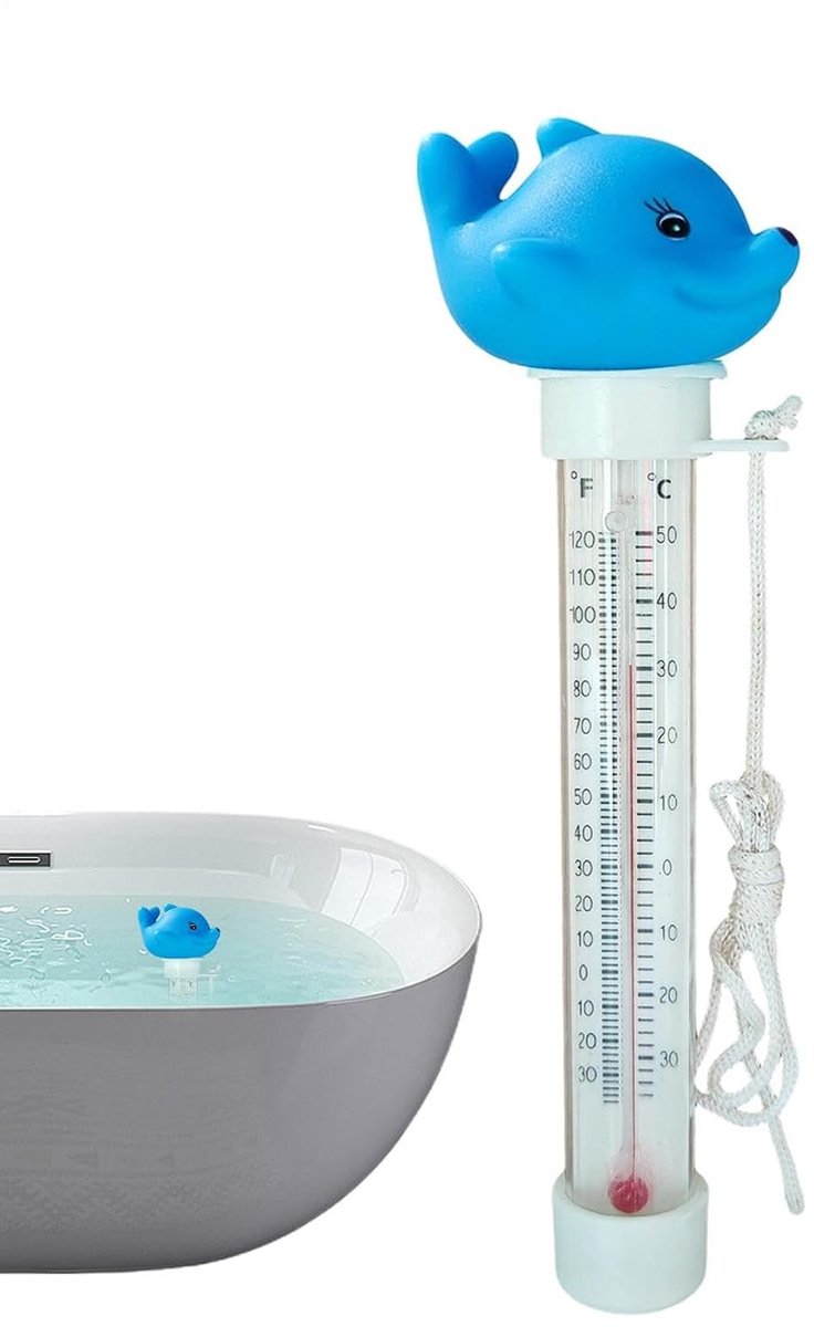 Zwembadthermometer Drijvend - Watermeter Dier - Temperatuur Meten - Duidelijk Afleesbaar - 20 Centimeter - Dolfijn
