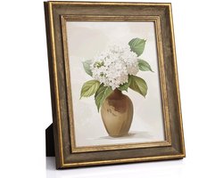 Dailygoods - Afuly Fotolijst 8x10 Vintage Fotolijst 10×8 inch Houten Gouden Fotolijsten Huwelijks Vrienden Kerstmis Verjaardags Familiegeschenken voor Bureau Tafelwand met Bevestigingen Antiek Retro Weergave