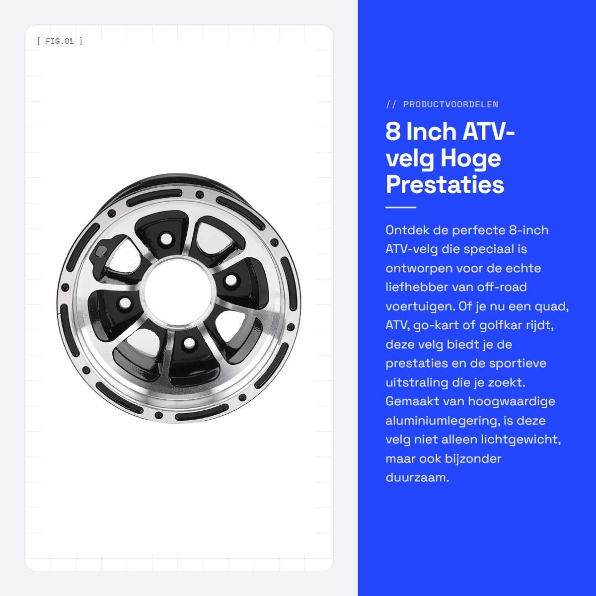 Dailygoods- ATV-velg 8 Inch - Hoge Prestaties - Eenvoudige Installatie - Duurzame Constructie - Geschikt voor Quads/Golfkarretjes - Verbeterd Rijgedrag - Wiel
