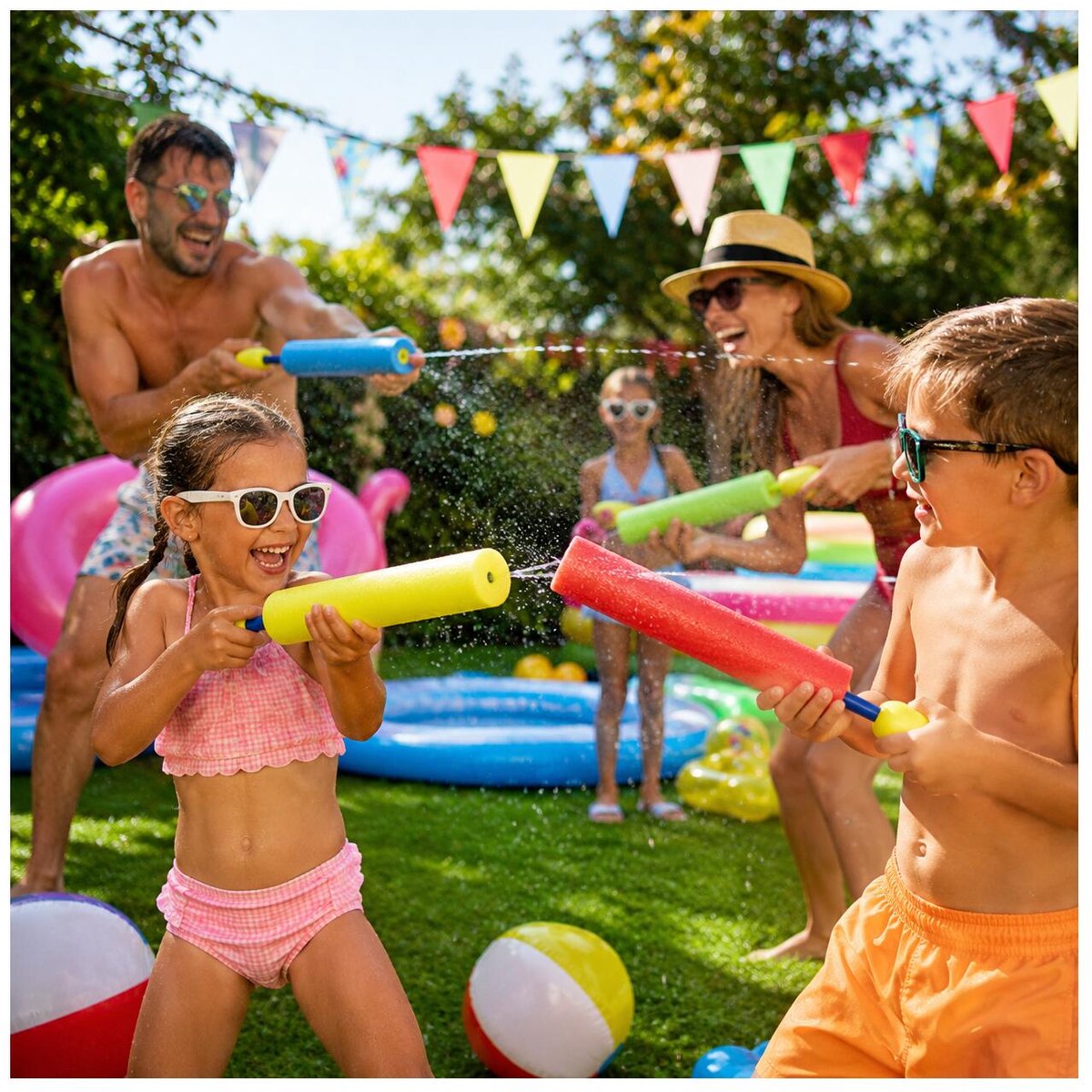 Free and Easy waterpistool spuit van foam - met bolletje drukstang - 21 cm - 1x stuks - Foam waterspuiters - zwembad speelgoed