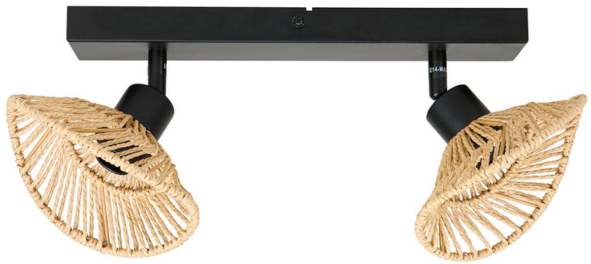 Ostaria Plafondlamp / spots Ozana - zwart - lampenkap van touw - verlichting - binnen