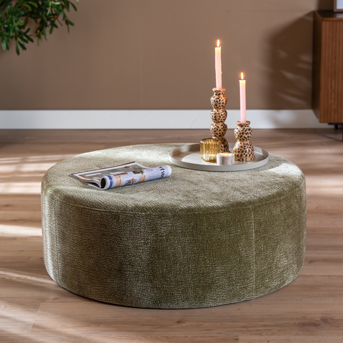 Bronx71 Poef Chloe rond chenille groen ø100 cm Olive / groen
