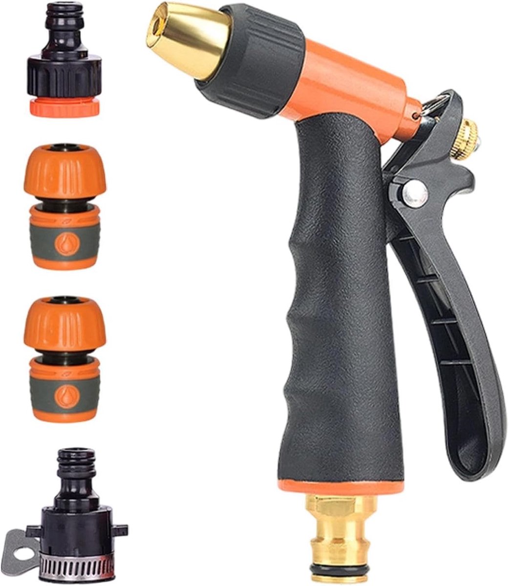 Tuinslang Sproeikop - Ergonomisch Mondstuk - Tuin en Auto - Roestbestendige Legering - 30 cm Lengte - Zwart