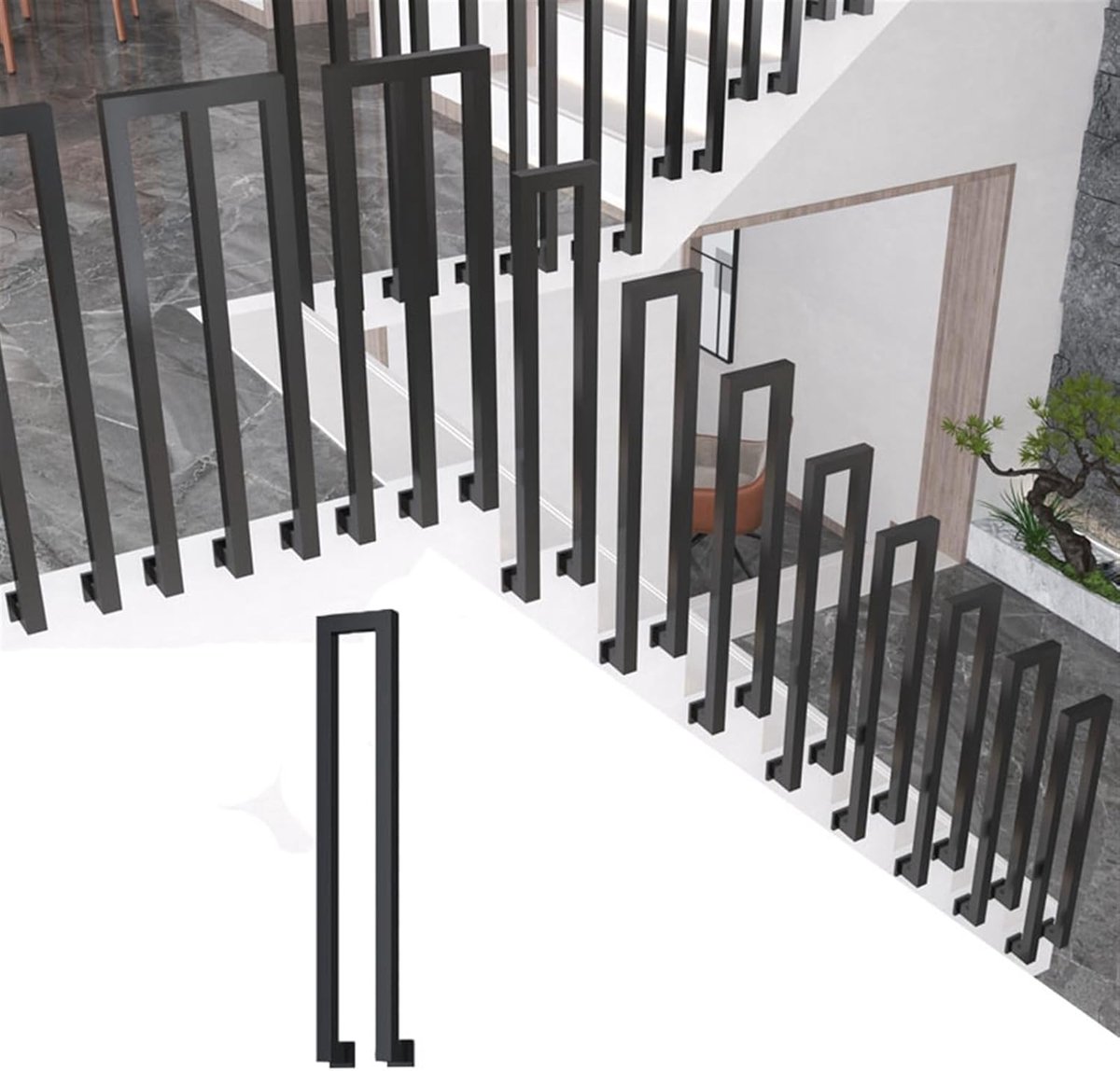Smeedijzeren Leuning - Traphek - Veilig Traplopen - U-vormig Ontwerp - 35-95 cm Hoog - Zwart
