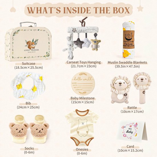 Dailygoods- Babycadeau Luxe Set - Babykleding met Berenprint - Rammler - Slabbetje - Houten Mijlpaalkaart - Wenskaart - Luxe Babybox - Babykado van Dailygoods — afbeelding 3