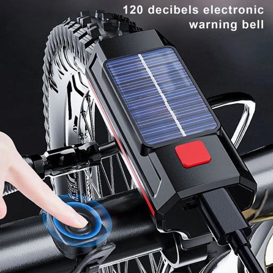 Universele fietskoplamp met claxon, multifunctionele fietslamp op zonne-energie, hoge helderheid en groot bereik. — afbeelding 2
