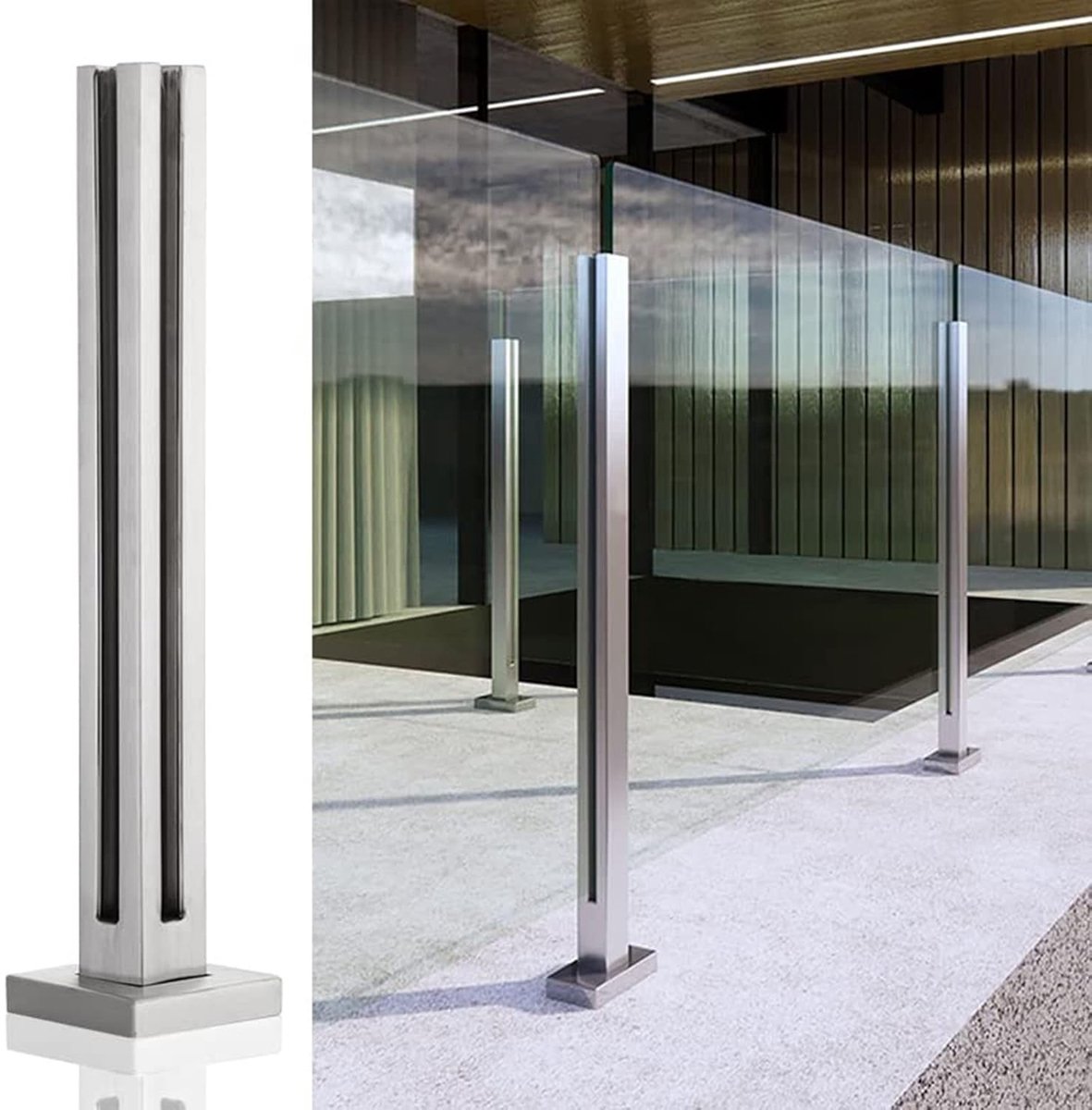 Glazen Leuningpalen - Glazen Platen - Buitenhek Creëren - Verstelbare Hoogte - 60-120 cm - Roestvrij Staal