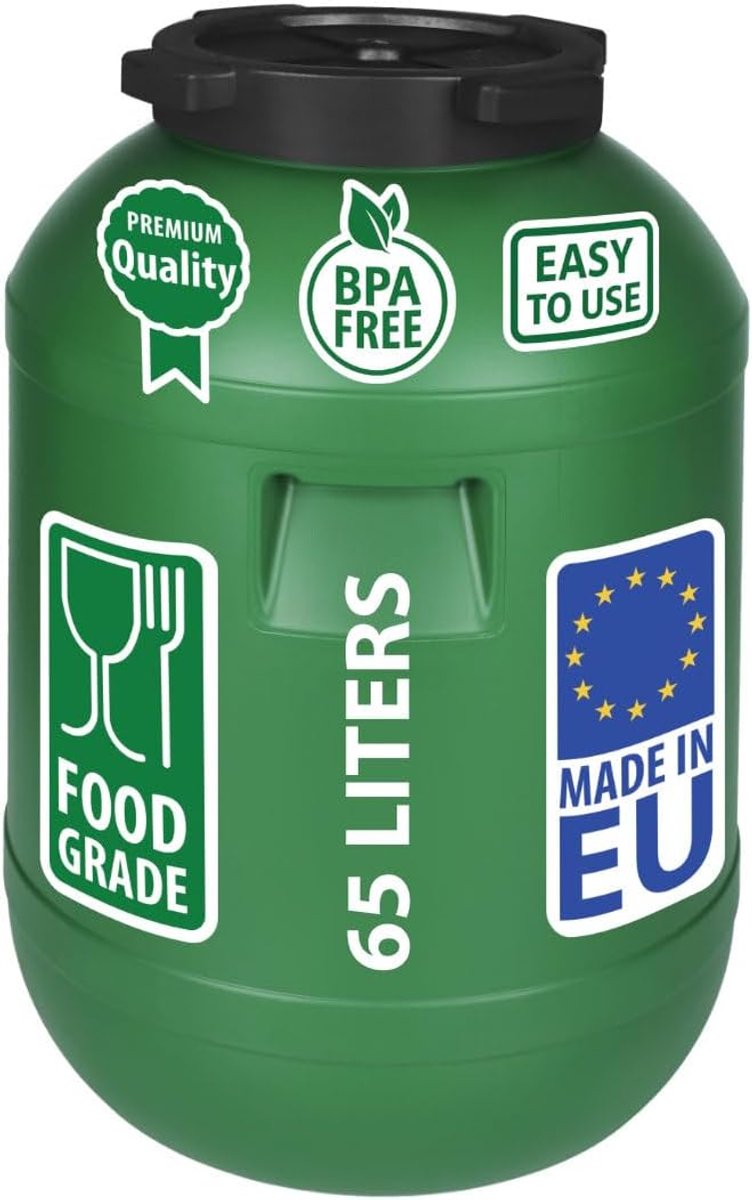 Regenton met deksel - Watertank vat - Regenwater verzamelen - Voedselveilig HDPE - 65 liter - Groen