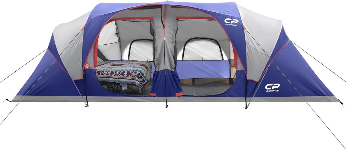 Kampeertent - Familietent - Buitenavontuur - Drie kamers - 12 personen - Blauw