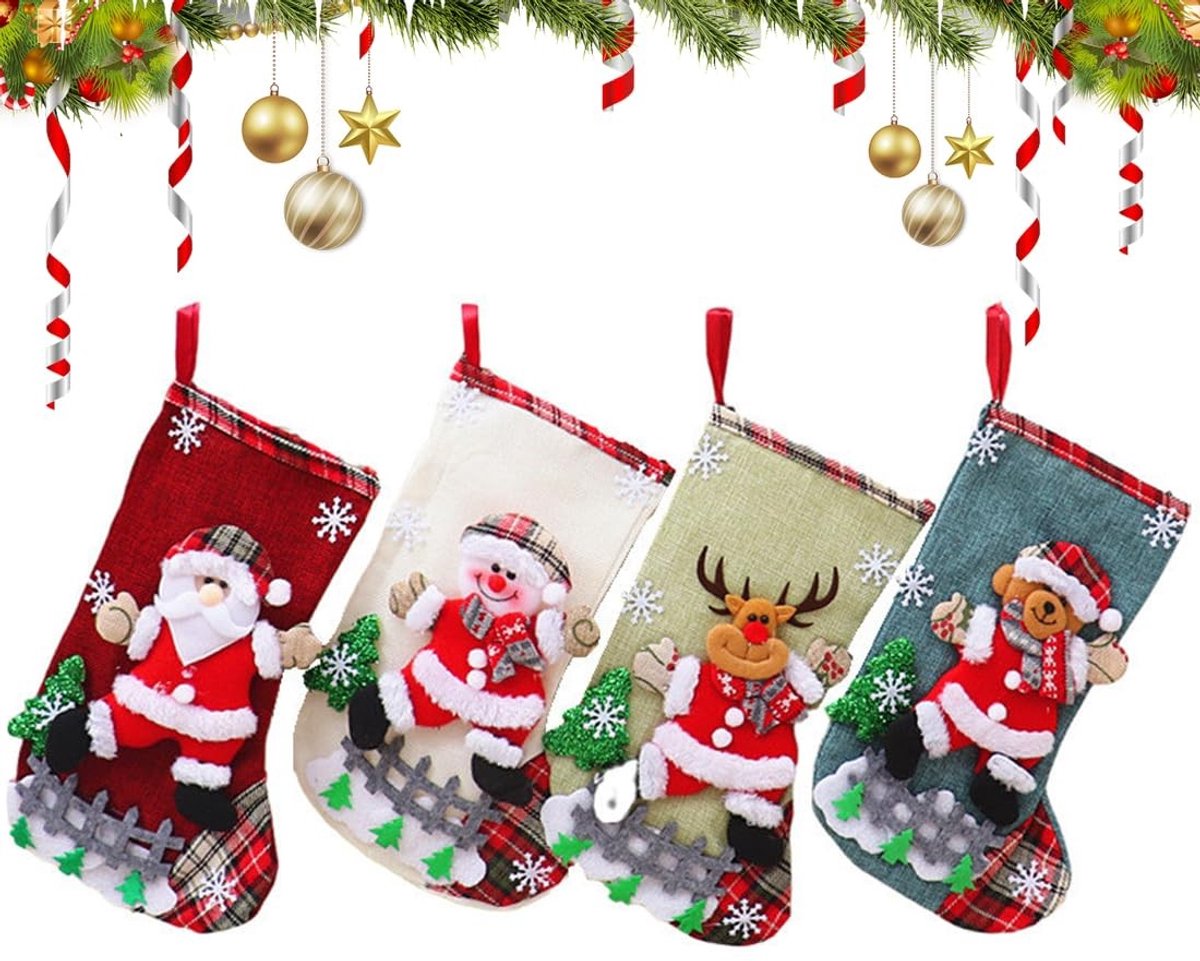 Dailygoods- Kerstkous Gepersonaliseerd - 4 Stuks - Ruim Formaat 31x19 cm - Duurzaam Pluche - Praktisch Ophangontwerp - Kerstdecoratie - Kerstsok