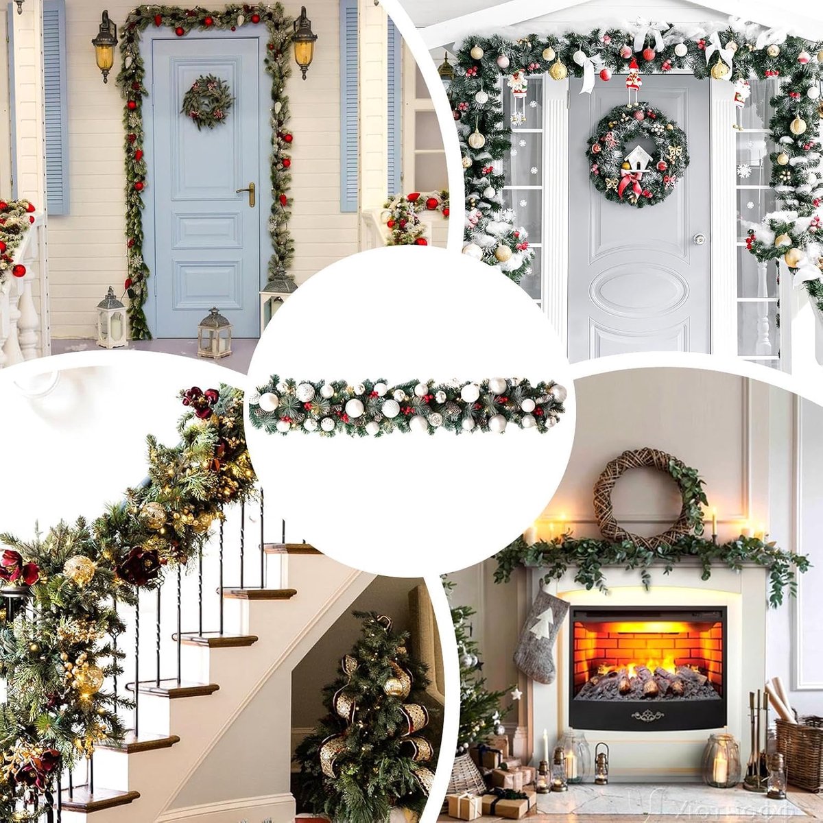 Kerstguirlande Met Verlichting - Kunstmatige Slinger - Feestelijke Decoratie - Automatische Timer - 135 cm - Zilver – foto 5