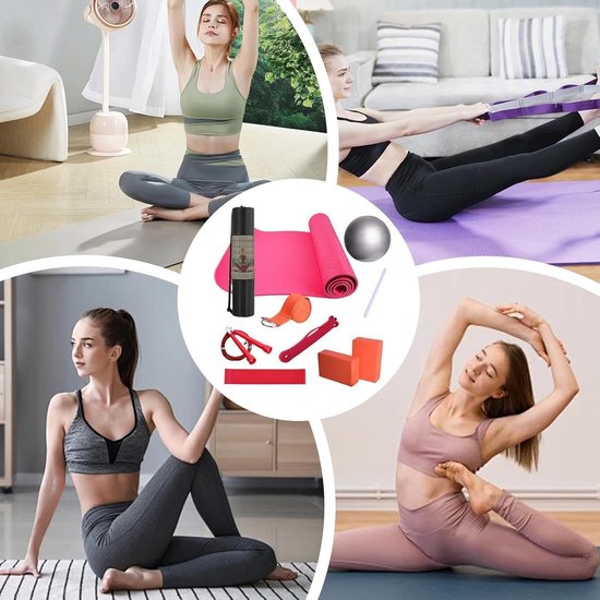 Yogaset met Tas - Yoga Kit - Thuistrainingen Verbeteren - Inclusief Hulpmiddelen - 183x61cm - Rood — afbeelding 5