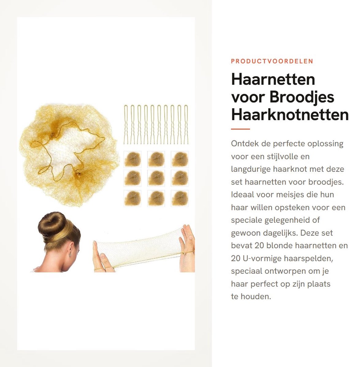 Dailygoods- Haarnetten 20 Stuks - Blonde Knot Haarnetten - U-vormige Haarspelden - Elastische Rand - Onzichtbaar Mesh - Nylon Materiaal - Haarknotnet