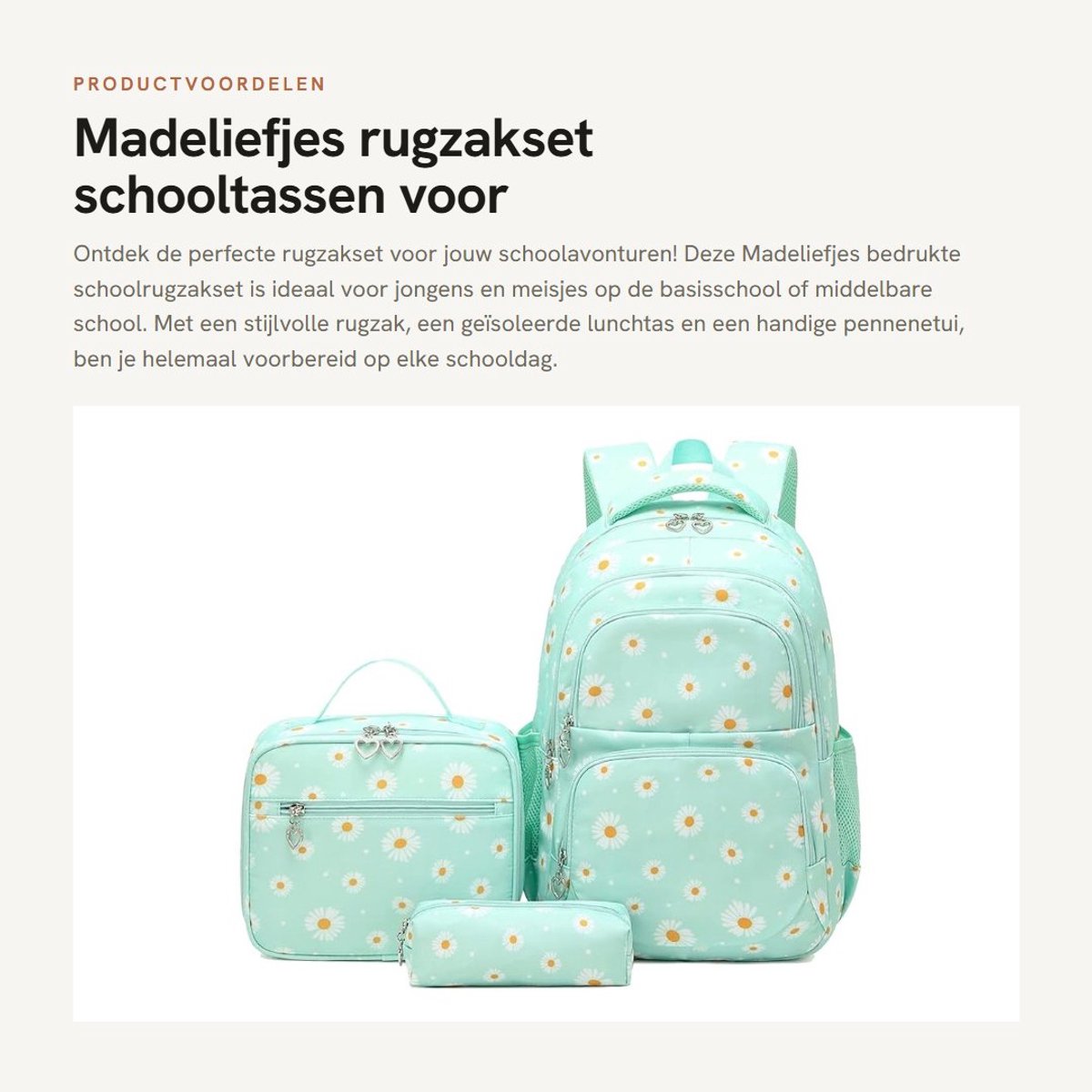 Dailygoods- Schoolrugzakset - Waterdichte Rugzak - Geïsoleerde Lunchtas - Pennenetui - Lichtgewicht Nylon - 30x16x43 cm