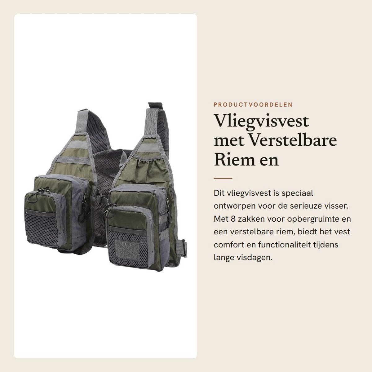 Dailygoods - Vliegvisvest met Verstelbare Riem en 8 Opbergzakken