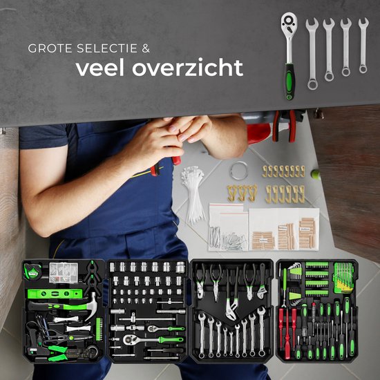tectake® 1200-Delige Gereedschapskoffer - Gevuld - Gereedschapsset - Op Wielen - Gereedschapstrolley - Gereedschapskist met 4 Niveaus - Complete Gereedschap Set
