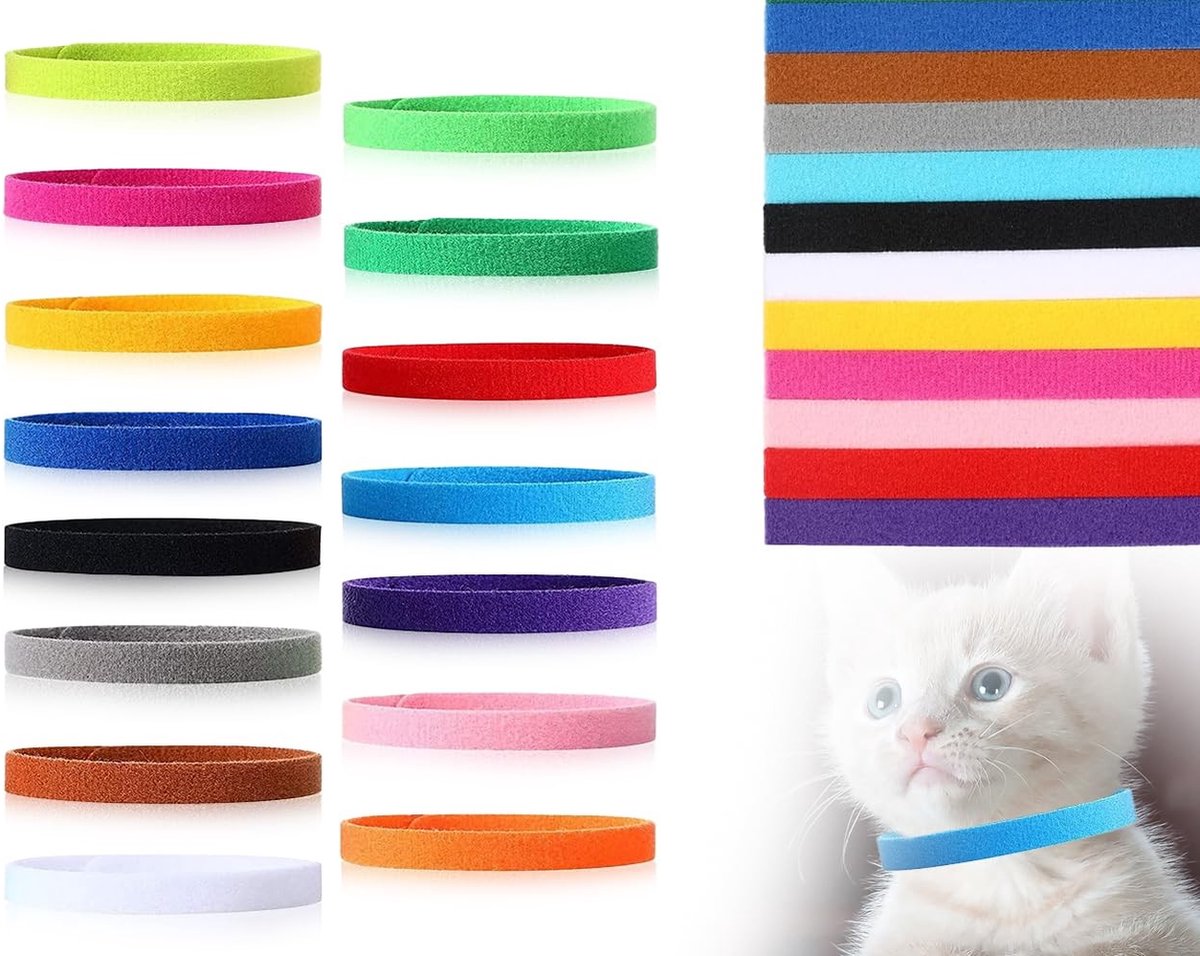 Dailygoods- Puppyhalsbanden Set van 15 - Verstelbare Kittenhalsbanden - Huisdierhalsbanden - Pasgeboren Dieren - 15 Kleuren - Perfect voor Markeren