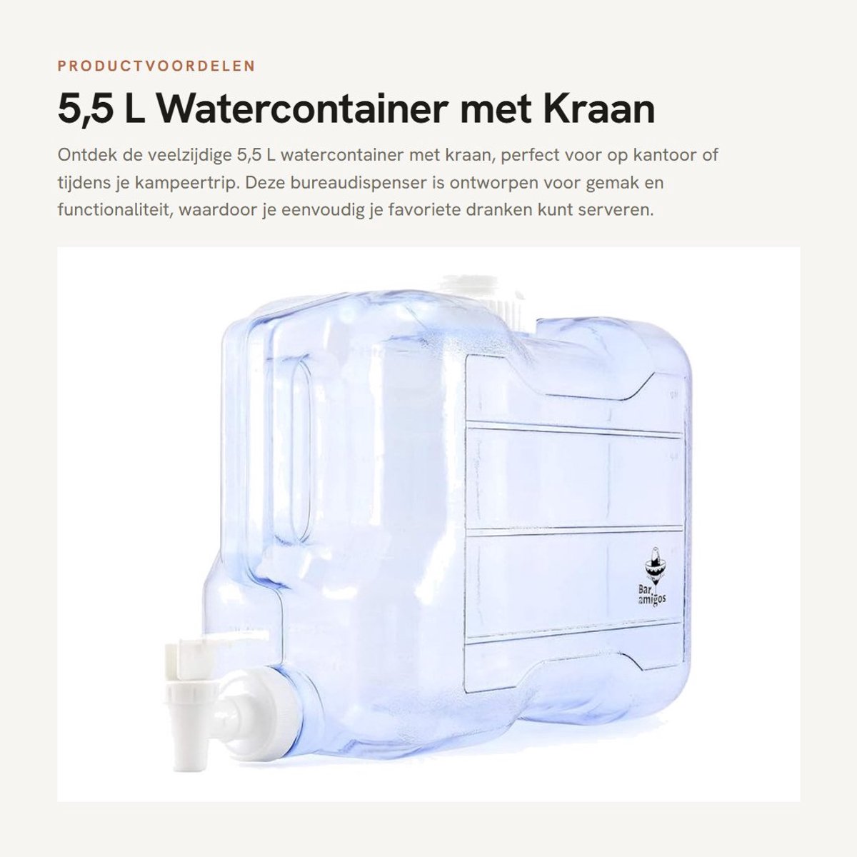 Dailygoods- Watercontainer 5,5 L - Drankdispenser met kraan - Bureaudispenser - Koelkastvriendelijk - Ideaal voor kantoor/camping - Kunststof materiaal