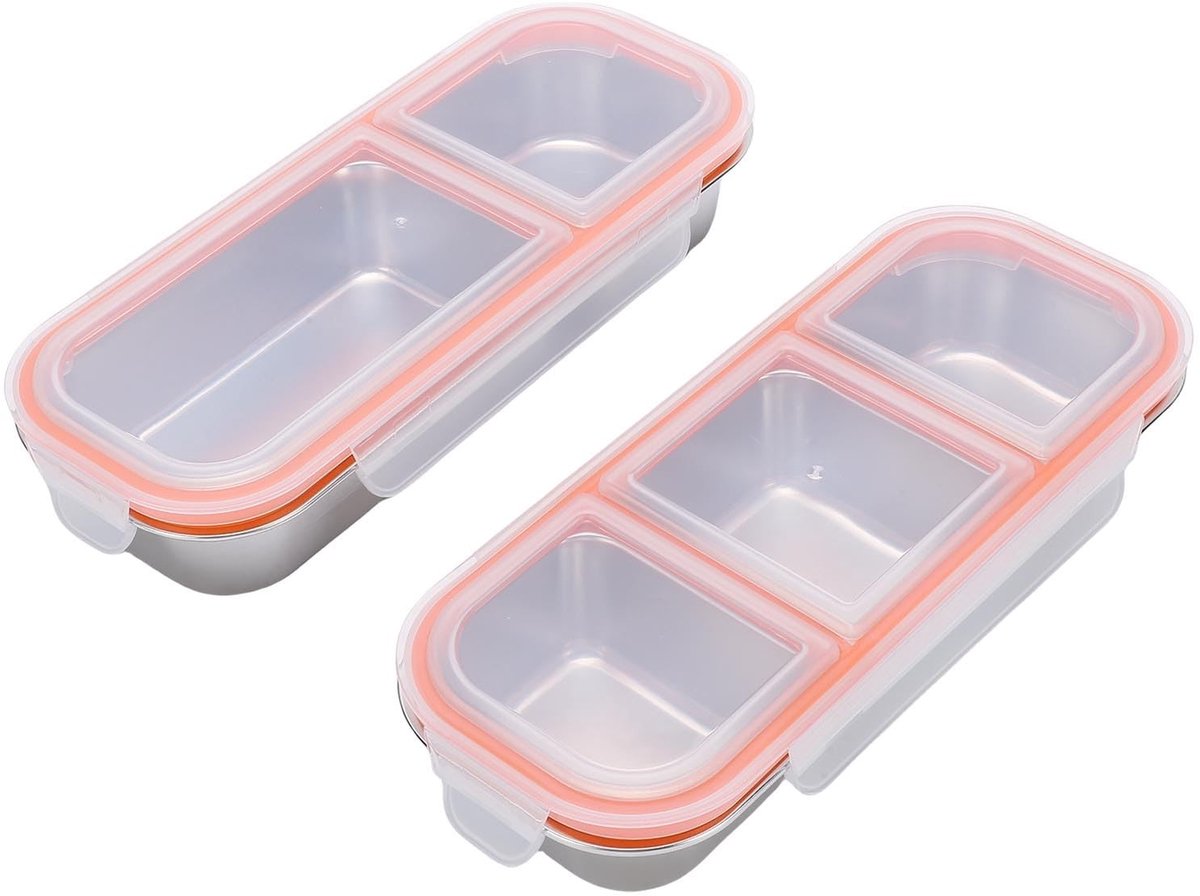 Dailygoods- Lunchcontainer Roestvrij staal - Lekvrij - Vaatwasmachinebestendig - Compartimenten - 2 Stuks - Ideaal voor Volwassenen - Lunchbox