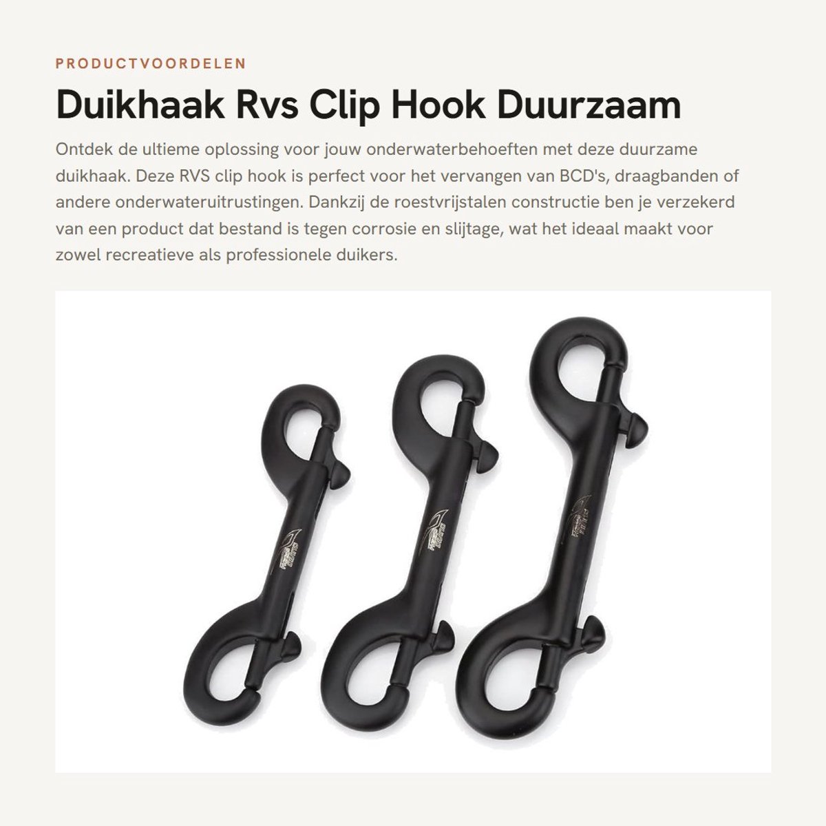 Dailygoods- Duikhaak 90mm - Roestvrij Staal - Dubbele Haak - Antiroest - Onderwateruitrusting - Eenvoudige Bediening - Carabiner