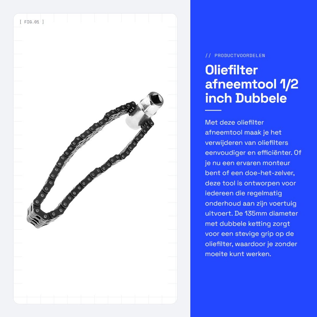 Dailygoods- Oliefiltersleutel Heavy Duty - 1/2" Aandrijving - 135mm Diameter - Dubbele Ketting - Koolstofstaal - Eenvoudig in Gebruik - Oliefilter Verwijderaar
