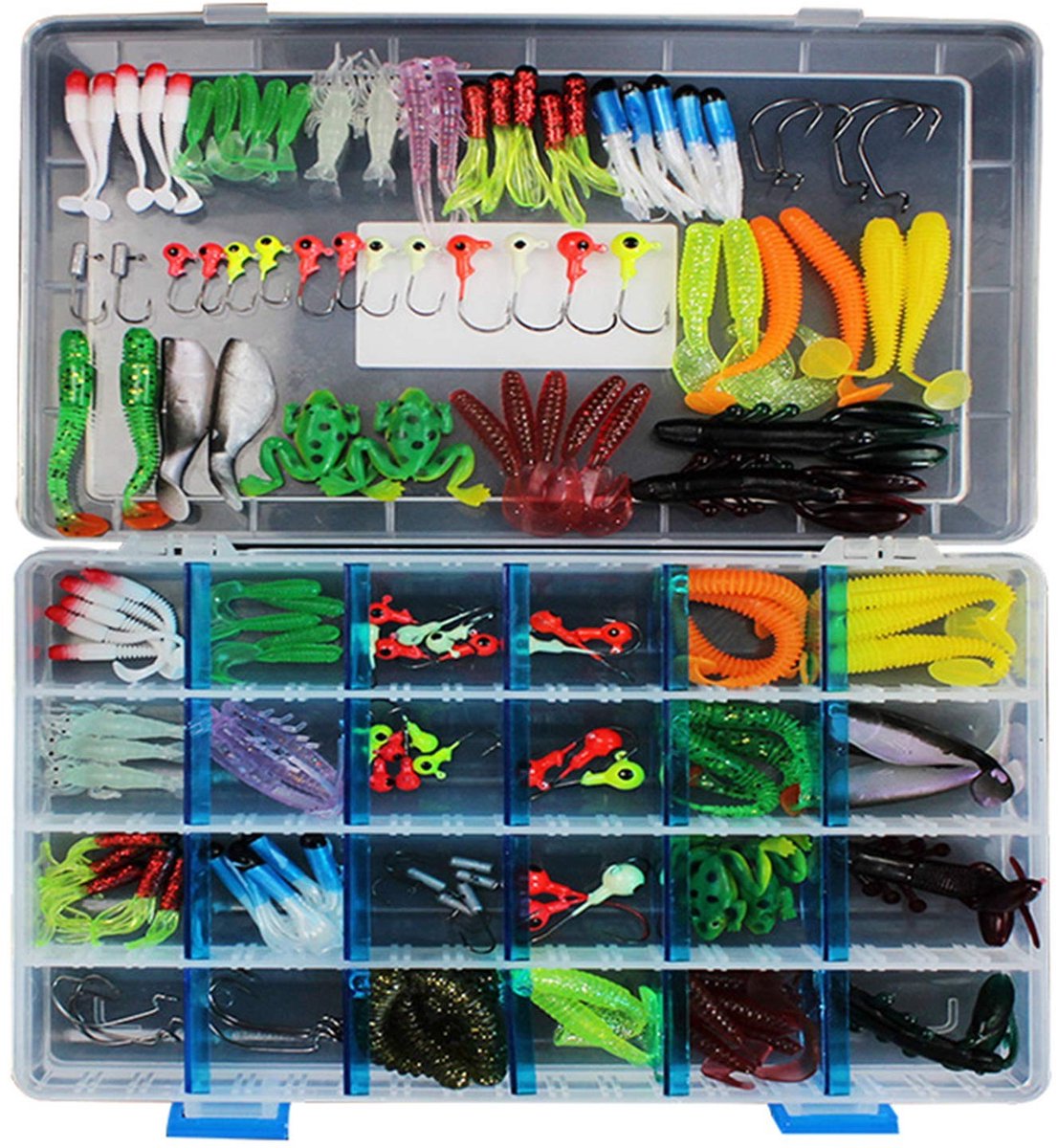Dailygoods- Kunstaas Set 146-delig - Rubber Vissen - Hengeluitrusting - Snoekbaars - Jigkoppen - Lokaasdoos met Accessoires - Vishaak