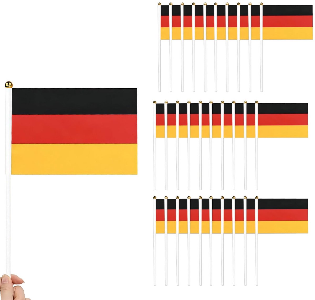 Dailygoods- Handvlag Set van 30 - Duitse Vlaggen - Mini Vlaggen 14 x 21 cm - Polyester - WK Decoratie - Euro Voetbal Party Decoratie