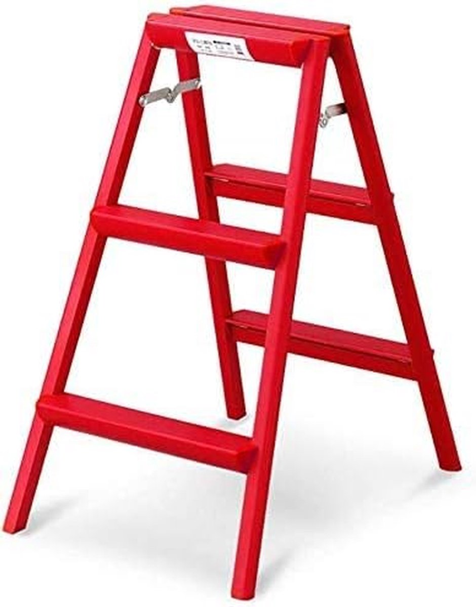 Stap kruk - Vouw ladder - Bereik hoger - Hoge stabiliteit - 3 treden - Rood