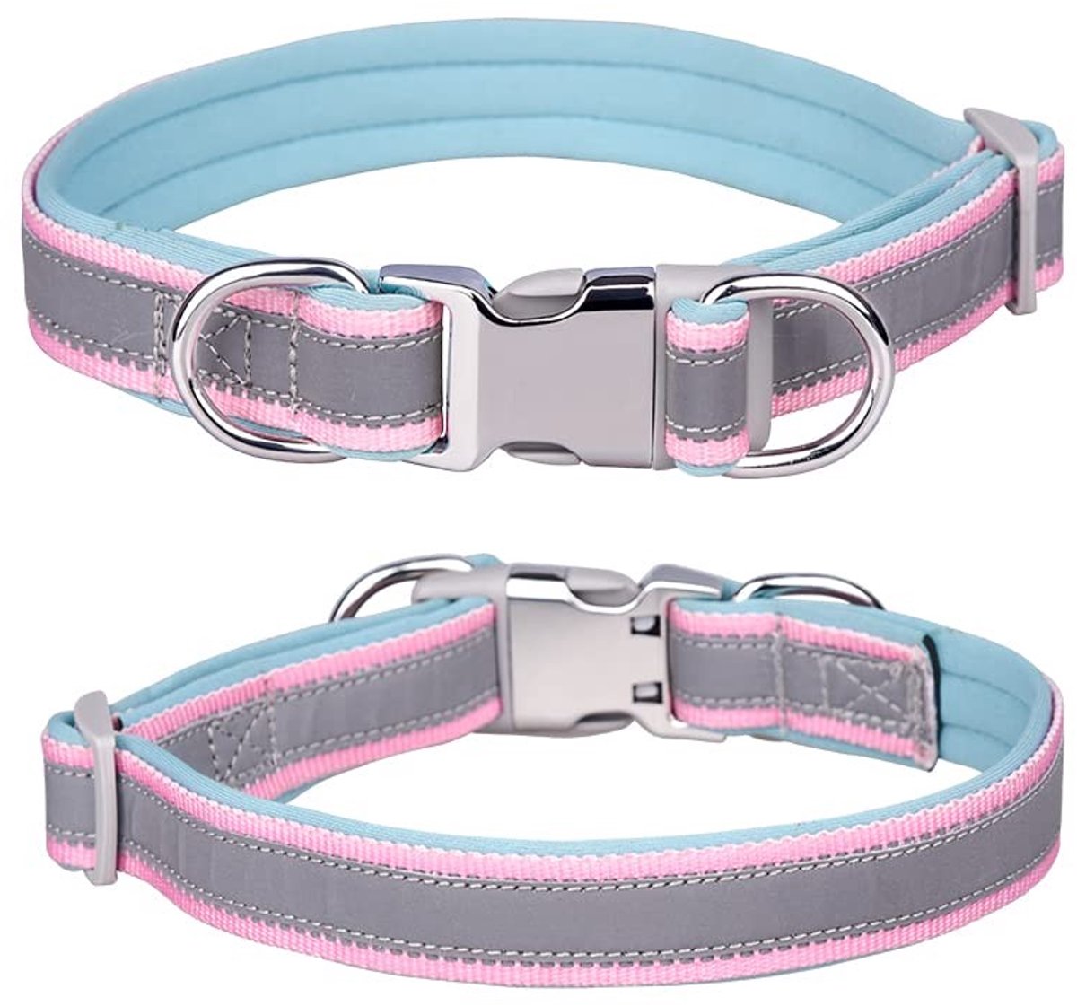 Dailygoods- Halsband Verstelbaar - Reflecterend - Zacht Neopreen - Roestvrij Staal - Voor Kleine/Middelgrote/Grote Honden - Geschikt voor Hals 38-60cm - Hondenhalsband