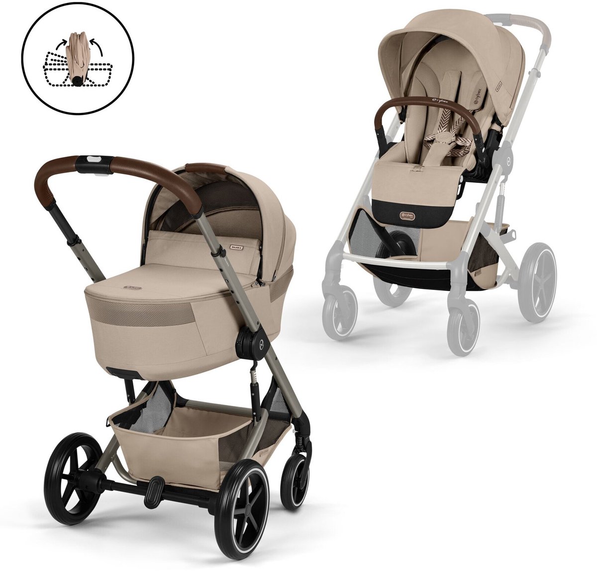 Cybex Balios S Lux Kinderwagen 2-in-1 Opvouwbare Wieg Almond - Cybex - €639,95