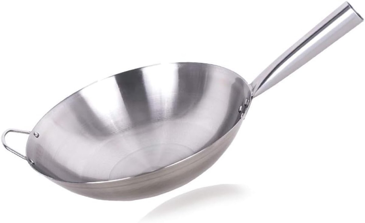 Roestvrijstalen wokpan - Antiaanbak pan - Grote maaltijden koken - 7-laags constructie - 34 x 43 cm - Zilver