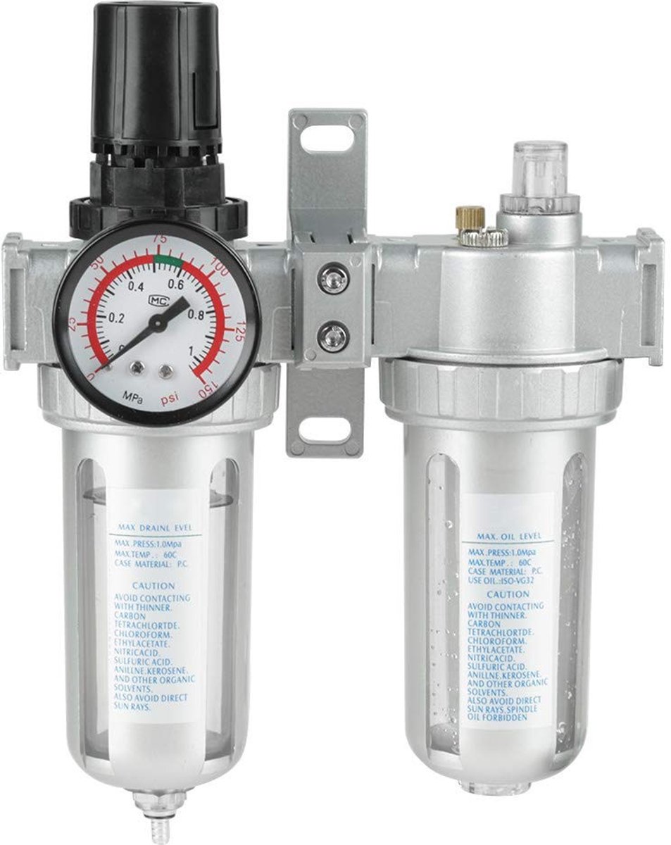 Dailygoods- Luchtcompressor Filterregelaar Aluminiumlegering - Combo Vochtval - Persluchtfilter - Olie Smeermiddel - Water Regulator - Geïmporteerd Filterelement