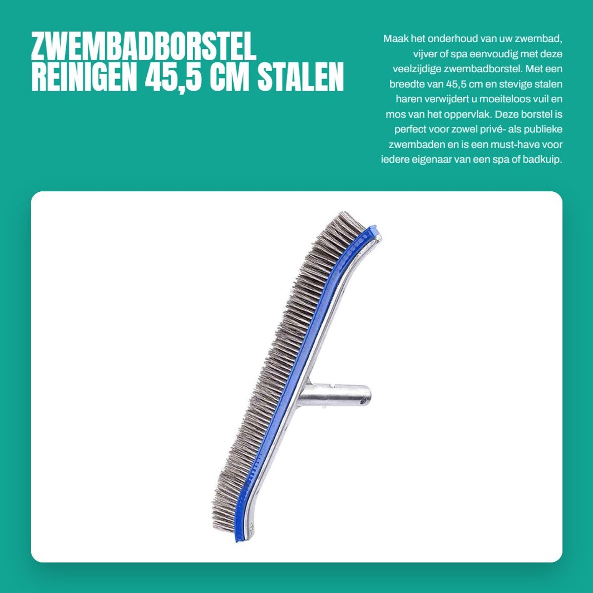 Dailygoods- Zwembadborstel 45,5 cm - Stalen haren - Reinigingsborstel voor zwembad/vijver/spa - Telescoopbeugel - Hoogwaardig materiaal - Eenvoudig te installeren
