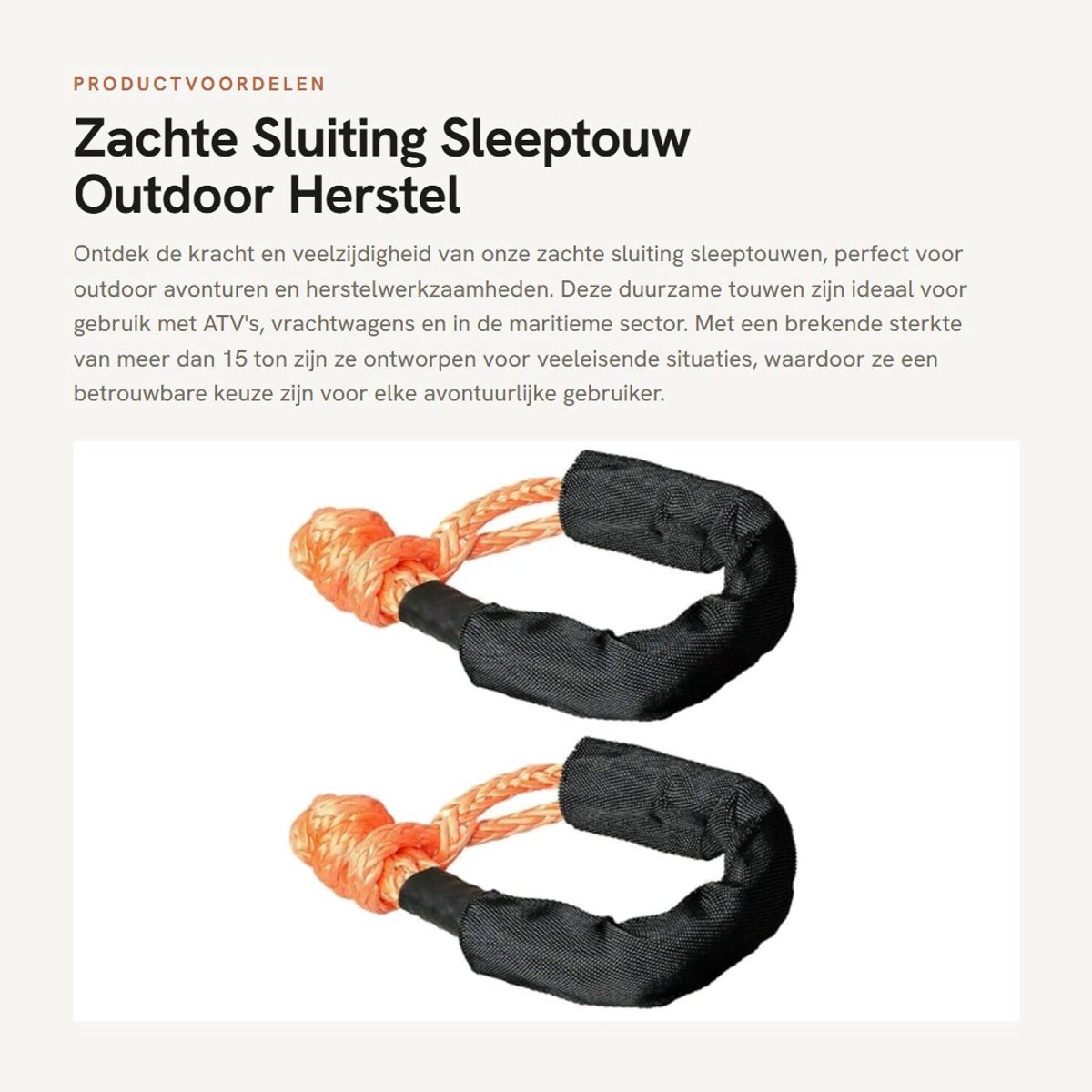 Dailygoods- Sluitingsleeptouw 2 stks - Zacht Beugeltouw - Polymeer Polyethyleen - Brekende Sterkte 15 Ton - Outdoor Herstel - Off-road Avontuur - Sleepkabel