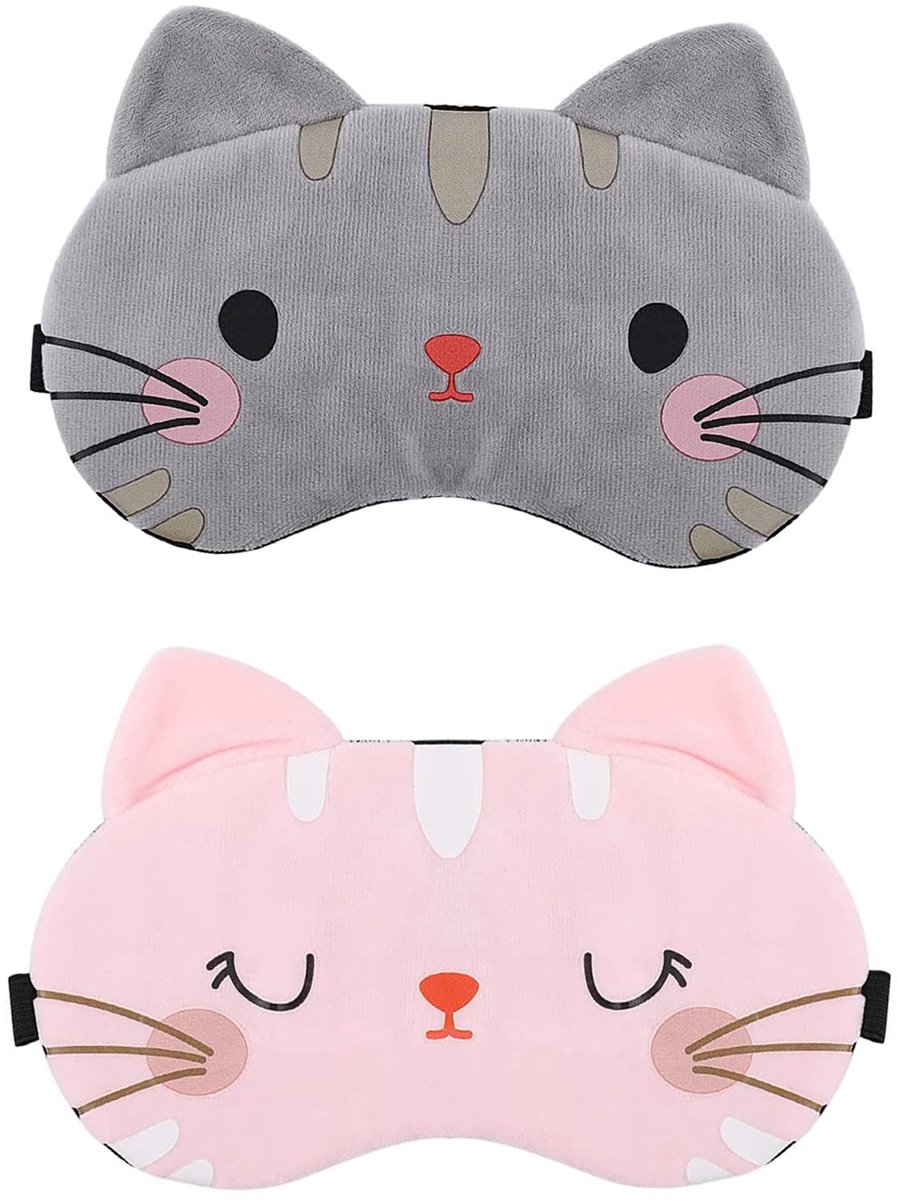 Dailygoods - Slaapmasker kitten 2 stuks zachte slaapbril met verstelbare bandjes kat slaapmasker, lichtblokkerend oogmasker voor vrouwen mannen dames slapen, dutjes doen, reizen, in het vliegtuig