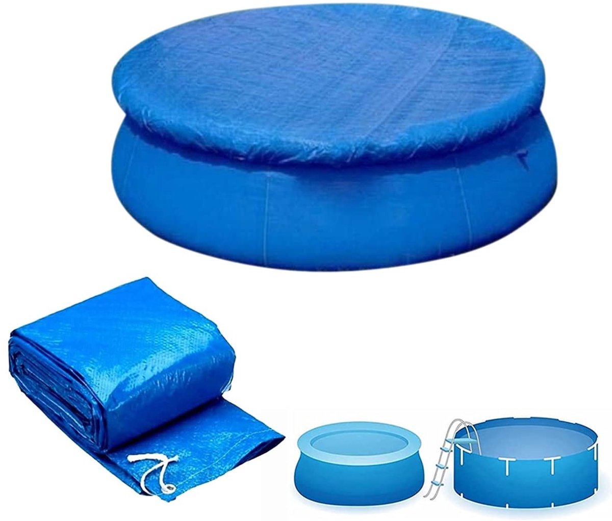 Dailygoods- Zwembadafdekking ronde 183 cm - Polyester afdekzeil - Stofdichte zwembadbeschermer - Waterdicht - Duurzaam - Veiligheidswaarschuwing - Zwembadhoes