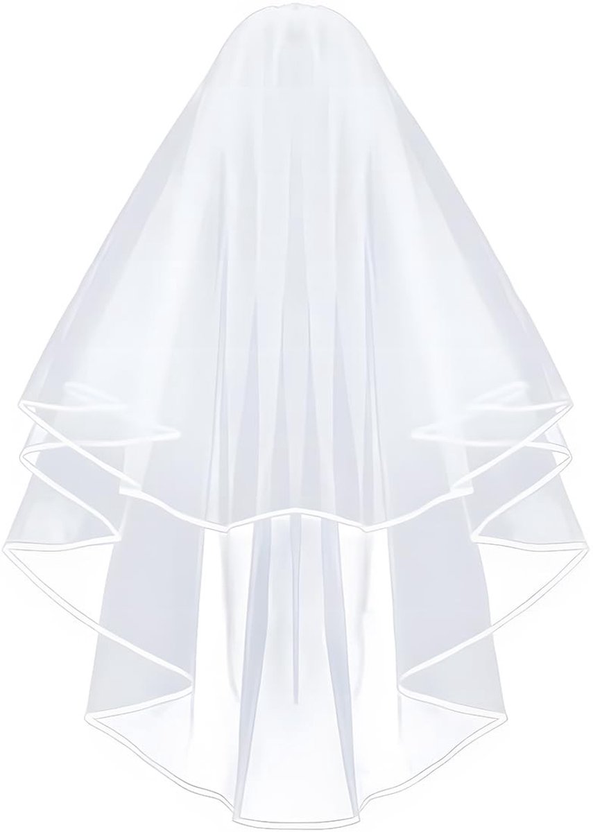 Dailygoods- Bruidssluier Elegant Ontwerp - Korte Sluier - Dubbellaags - Lichtgewicht Polyester - Inclusief Kam - Ademend en Elastisch - Trouwsluier