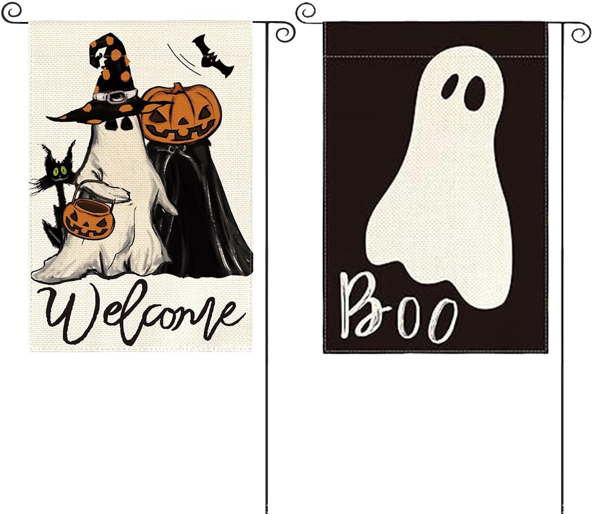 Dailygoods- Tuinvlag 2 Stuks - Halloween Decoratie - Dubbelzijdig 45 x 30 cm - Griezelige Kat/Pompoen - Voor Binnen/Buiten - Geschikt voor Veranda/Terras