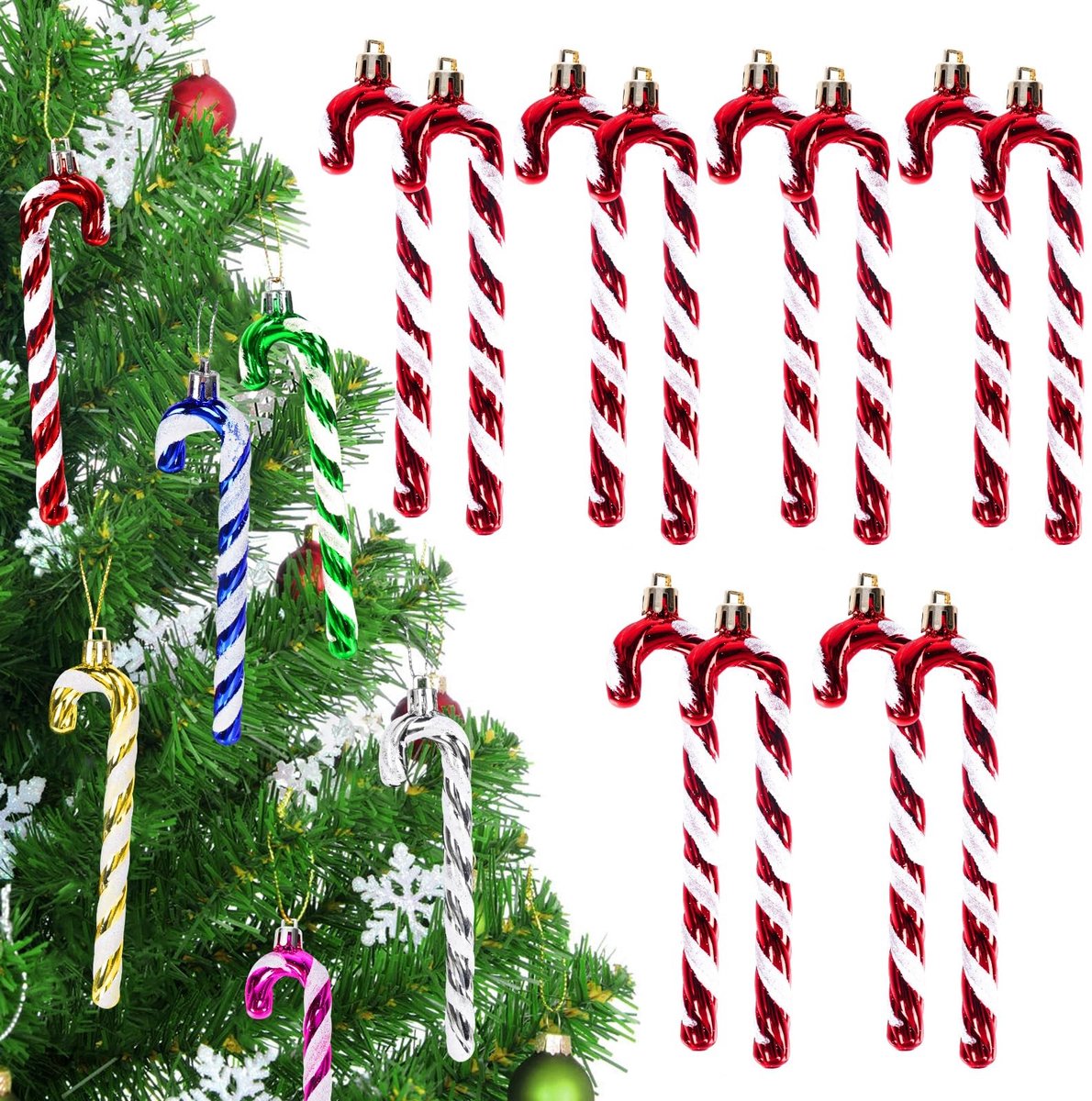 Dailygoods- Kerstboomversiering 12 stuks - Zuurstokken - Kunststof - Binnen/buitendecoratie - Geschikt voor kerstfeestcadeaus - Ca. 12,5 cm hoog - Kerstdecoratie