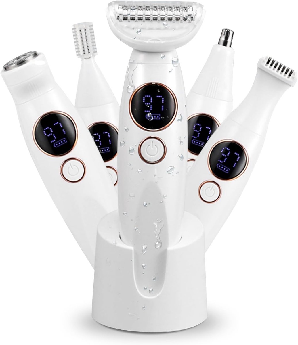 Epilator voor vrouwen - Ontharingsapparaat 5-in-1 - Zachte huid - IPX7 waterdicht - 120 min gebruik - Wit