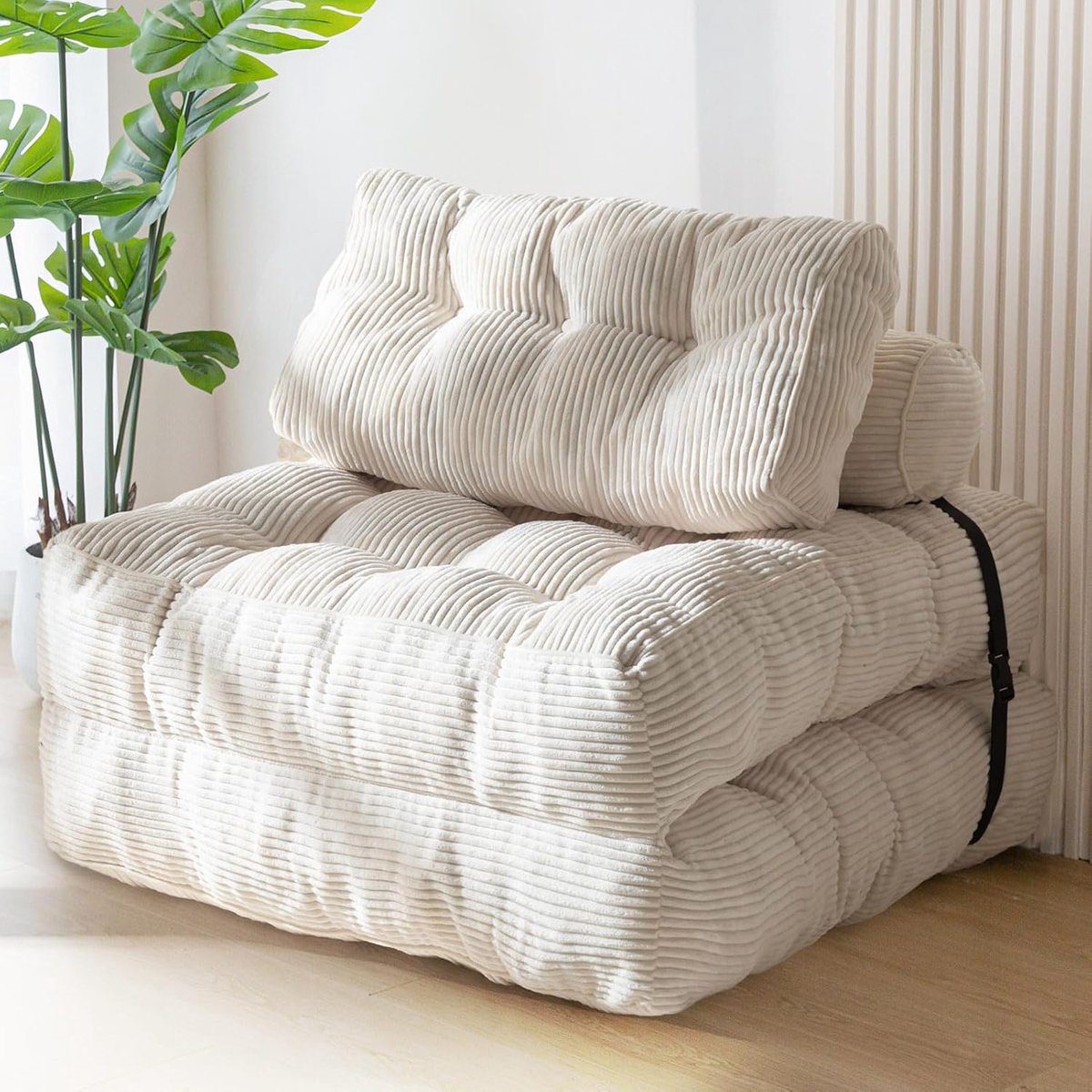 Opvouwbare slaapbank - Stoelbed lounge - Kleine ruimtes - Met kussens - 85 x 190 cm - Beige