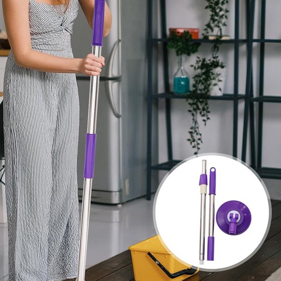 Dweil Paal - Bezemsteel Handvat - Schoonmaken Huis - Uitschuifbaar 360 Graden - 91 cm - Paars — afbeelding 2