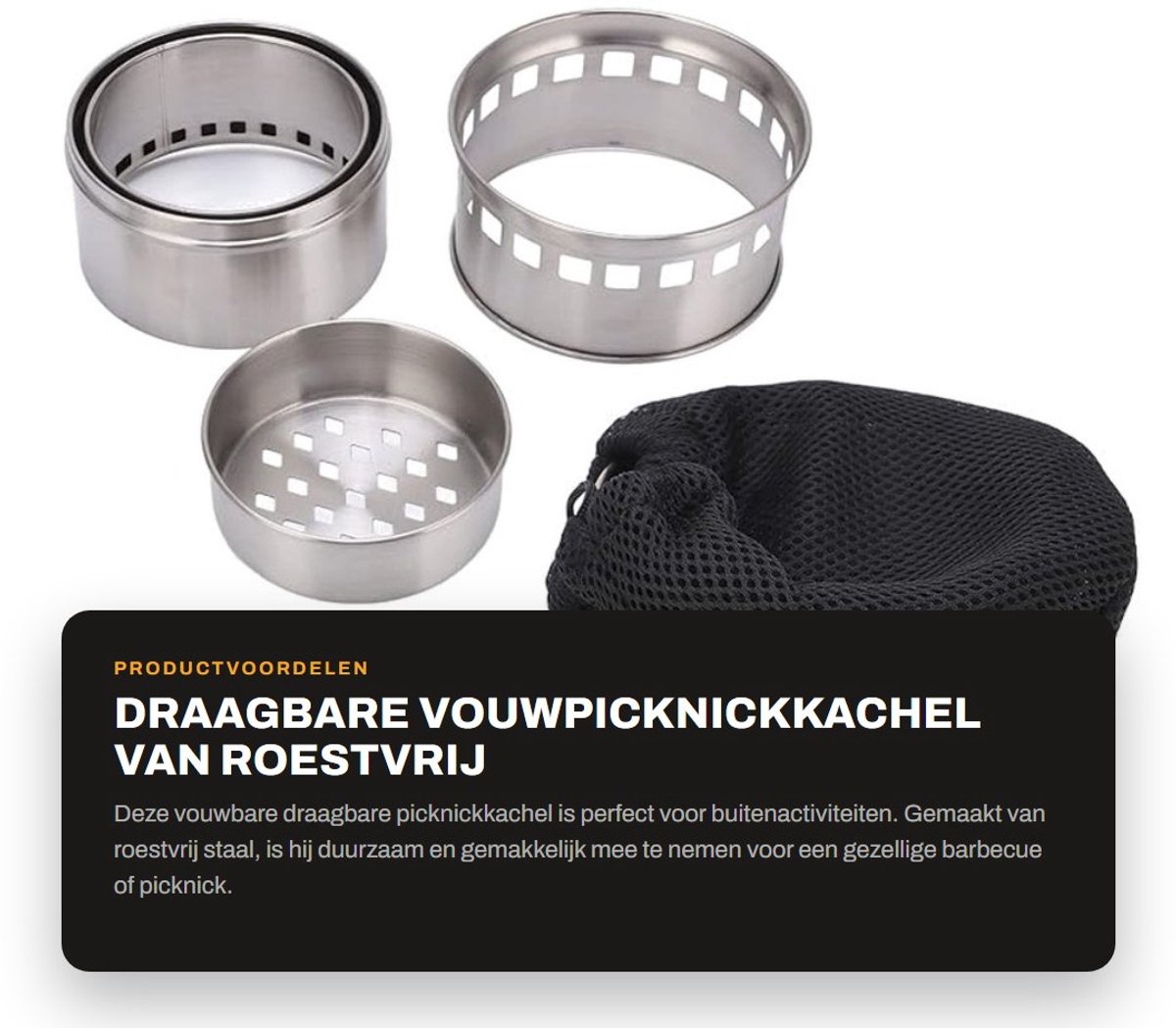Dailygoods- Barbecue Draagbaar - Vouwbare Picknickkachel - Roestvrij Staal - Voor 1-2 Personen - Geschikt voor Kamperen - Gewicht 418g - Kampeerfornuis