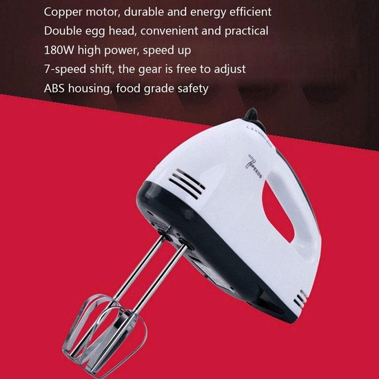 Elektrische Mixer - Keukenmixer Deegmixer - Bakken en Koken - 7 Snelheden Turbo - 180W Vermogen - Wit — afbeelding 4