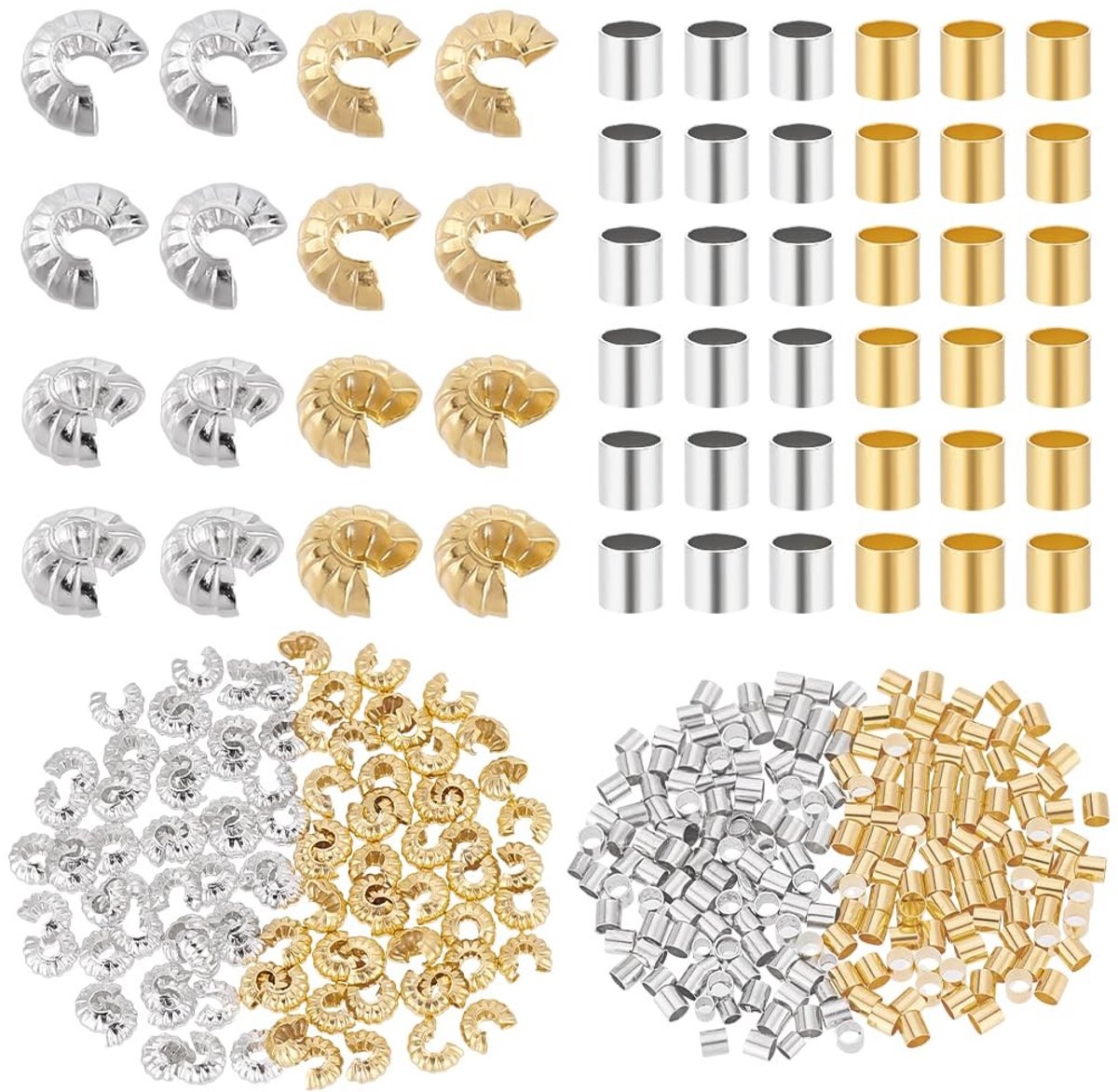 Dailygoods- Krimpkous 200 Stuks - Krimpkralen Messing 4x2,5mm/2x2mm - Draadbeschermers - Sieraden Maken - Gemengde Kleur - Voor Oorbellen/Armbanden